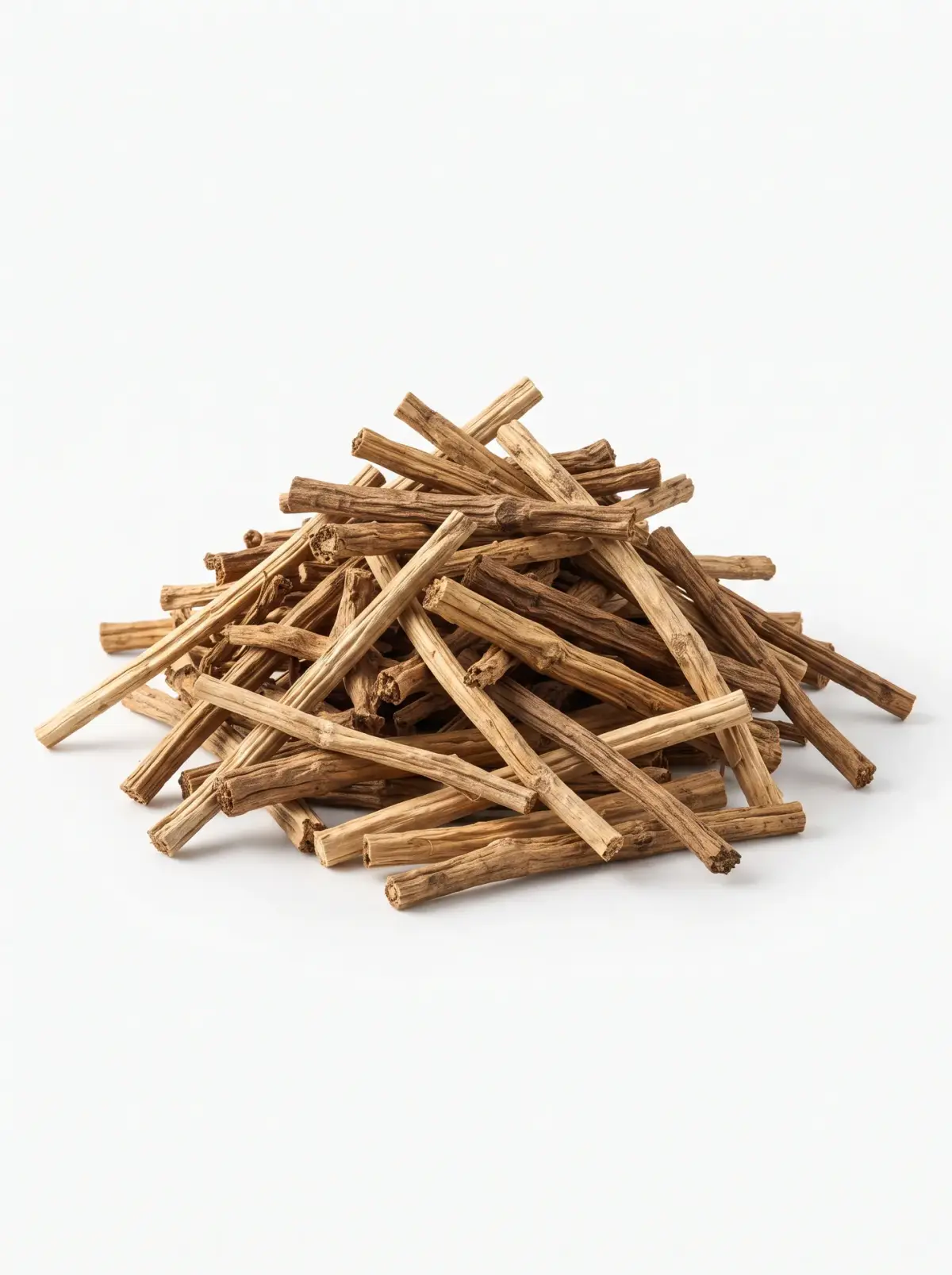 A pile of tobacco stems on a white background
